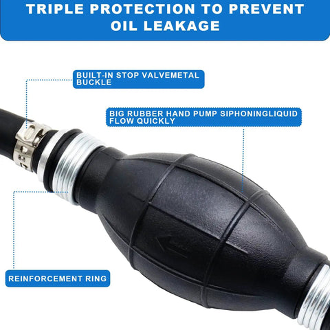 Universal Marine Fuel Line Hose 3/8 Inch ID, 7 Ft With Primer Bulb And Steel Clamps showing features