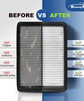 Comparison of Heavy Duty DualGuard Cabin And Engine Air Filter before and after installation showing improved performance