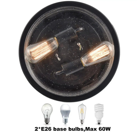Black Drum Flush Mount Ceiling Light Fixture With Seeded Glass Creates Rustic Farmhouse Vibe For Porch Hallway And Bedroom Perfect For Any Space With Warm Glow And Industrial Charm