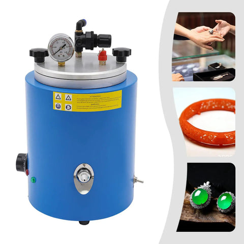 Jewelry Wax Casting Injector System 2.2L Capacity, 500W Heating, Adjustable Temperature 86 To 230 Fahrenheit, Round Barrel Mold Wax Injection Machine For Jewelry, Fast, Precise, Pro Grade blue tank with gauge