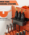 Power Tool Organizer Wall Mount With Charging Station, Three Layer Heavy Duty Garage Storage, 45.6 Inch Wide, Orange, wiring holes detail