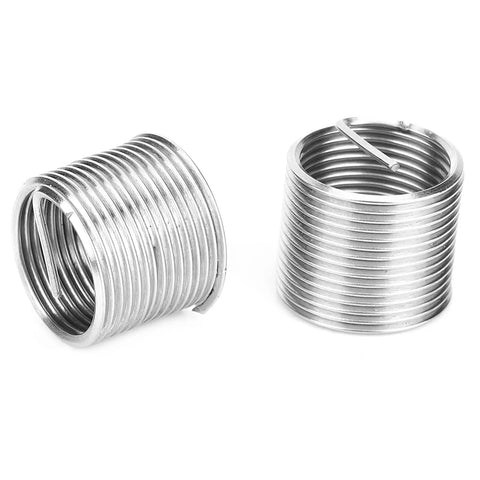 Two M18x1.5 threaded inserts from Stainless Steel Thread Repair Kit With M18x1.5 Threaded Inserts 10 Piece Set Drill Tap Wrench And Hex Wrench.