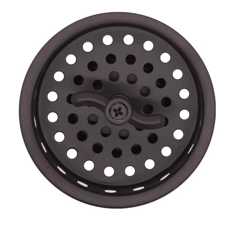 Top view of Combo Pack 3-1/2 Inch Wing Nut Twist Style Kitchen Sink Basket Strainer with perforated design in oil rubbed bronze.