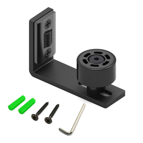 Sliding Barn Door Floor Guide With Adjustable Wall Mount And Bottom Double Nylon Rollers, Built To Last Heavy Duty Steel Frame, Black Finish, Includes Screws, Plugs, and Wrench