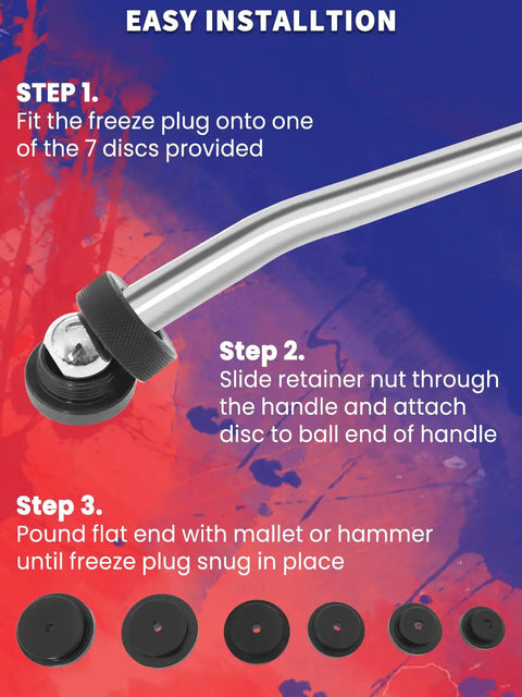 Diesel Engine Frost Plug Installer Remover Kit 10 Piece Pro Grade Heavy Duty with instructions for freeze plug installation
