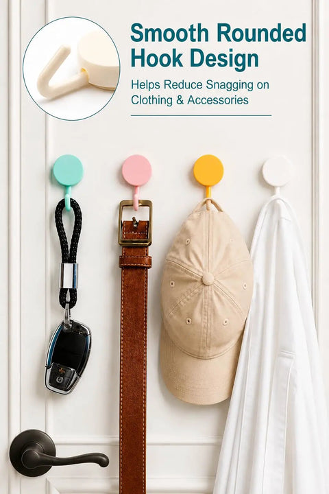 Sixteen Pack Dead Easy Colorful Adhesive Wall Hooks Self Stick Strong Tape No Drill Renter Friendly Low Key Decorative Style Quick Mount Organization For Any Space Major Room Refresh with smooth rounded design.