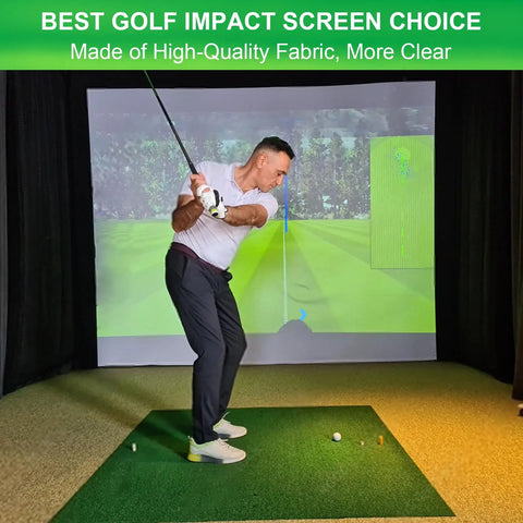 Golfer using Thicker Golf Impact Screen With Probe And Snap Hooks And Grommet Holes For Indoor Outdoor Training, high-definition