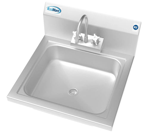 Heavy-Duty Stainless Steel NSF Commercial Hand Sink With Gooseneck Faucet, Wall Mount Hand Wash Station, 17 By 15 Inches, Silver