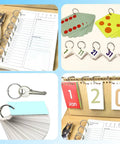 Collage showing uses of 40 Pack 1 Inch Binder Rings With Metal Single Hole Punch Nickel Plated Steel Rings For Index Cards And Flash Cards Silver Holds Up To 175 Sheets Of 20 Lb Paper