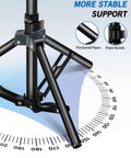 Close-up of beefy 56 inch height adjustable projector stand tripod showing thickened pipes and plate buckle for stability.
