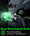 Lighted 3 Prong Extension Cord Ends Kit 15A 125V NEMA 5-15P And 5-15R For Generator RV And Welding Equipment Replacement Ends, Male And Female Repair Kit UL Listed Black, illuminated plug connected to RV