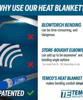 Image comparing methods for bending conduit, highlighting Temco Th4001 PVC Conduit Heat Blanket Bender for easy use.