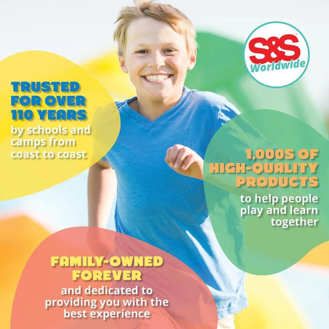 Smiling child with text about S&S Worldwide, highlighting trust, quality products, and family-owned values.