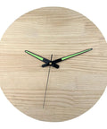Quartz Clock Movement Kit For Repair And Replacement With Short Shaft, black hands on wooden clock face.