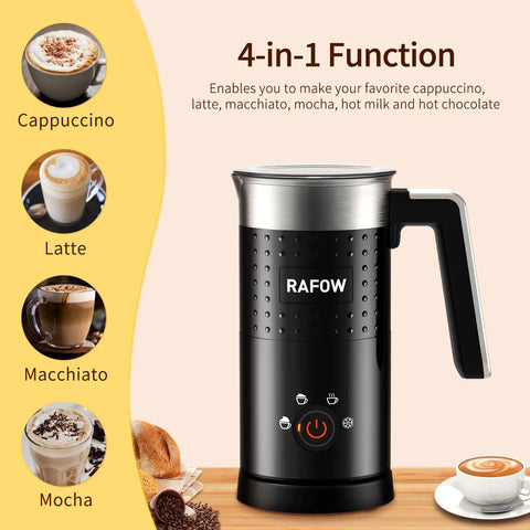 4 In 1 Electric Milk Frother And Warmer With Large 10oz Capacity Delivers Dense Hot Foam Or Light Foam Heats Milk Or Froths Cold Milk