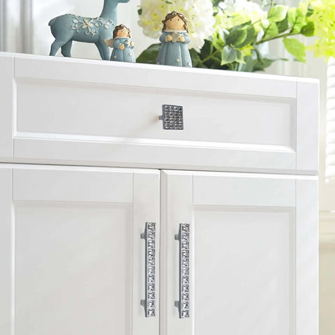 White cabinet with Six Pack Crystal Glass Rhinestone Drawer Pulls Knobs For Cabinets Wardrobe And Dresser Dope Shiny Zinc Alloy