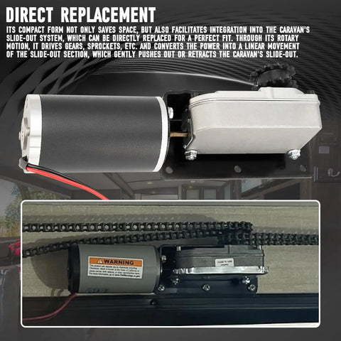 RV Slide Out Gearbox Replacement With Accu Slideout PMDC Motor Direct Drive 12V 16A 45W Heavy Duty High Torque 3/16 Inch Shaft