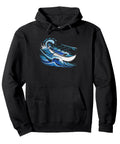 Outrigger Canoe Paddler Hoodie For OC6 Racers With Minimalist Ocean Line Art Black Eight Point Five Ounce Pullover Sweatshirt
