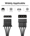 Molex Splitter Power Cable LP4 4 Pin Male To 3 4 Pin Female Y Cable For IDE Hard Drives And CD DVD Drives, PSU Power Extension, Copper Conductors, Durable IDE Peripheral Connector; 45cm black connectors