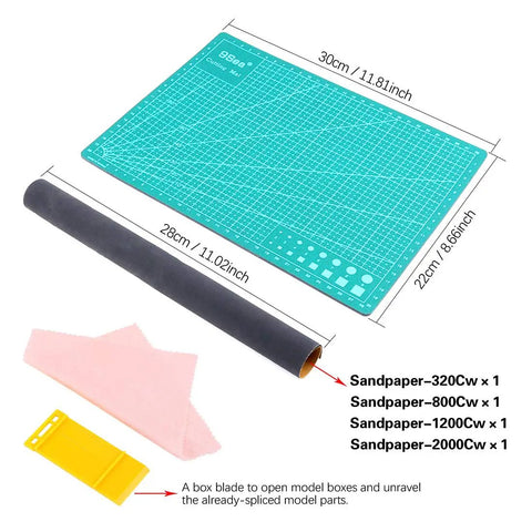 Pro Grade Modeler Tools Set 55 Pcs Deluxe Craft Kit cutting pad, sandpaper, and polishing cloth for Gunpla building and car models