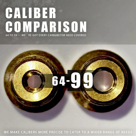 Holley Carburetor Main Jet Kit 64-99 Size Assortment, 72 brass jets close-up comparison for precise tuning of fuel mixtures.