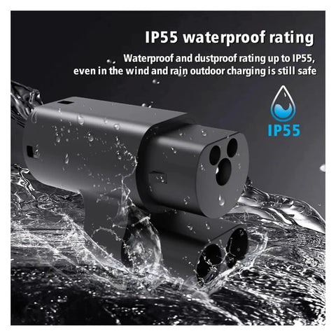 EV Charging Adapter CCS Combo 2 To Type 2 Converter Plug And Play Electric Vehicle Charger DC 600V IP54 Water Resistant Heavy Duty Connector displayed underwater, showcasing IP55 waterproof features.