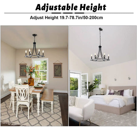 Farmhouse Wagon Wheel Chandelier 20 Inch Black Brown Iron With 6 Lights Round Rustic Kitchen Island Pendant Light in two rooms