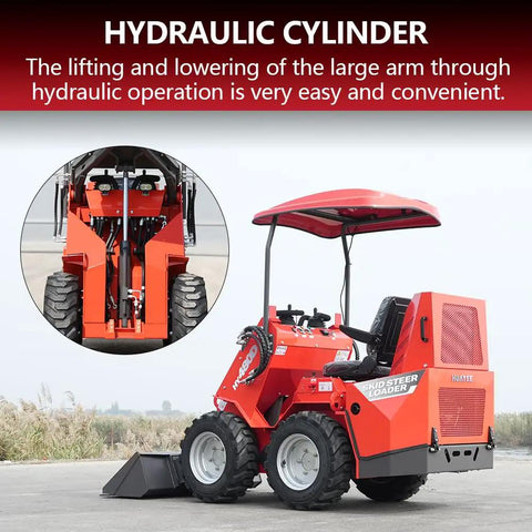 Mini Skid Steer Loader HY480D 23HP V Twin Honda GX690 with hydraulic arm, wheeled sit down operation, bucket included.