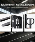 3500 Lbs Semi Electric Pallet Stacker Heavy Duty Workhorse 48V Battery Material Lift showing iron construction and components.