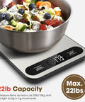 Digital Kitchen Scale With 22 Pound Capacity, 1 Gram Precision, Six Unit Conversions, and Stainless Steel Platform Weighing Bowl