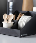 Coffee Station Organizer With 4 Compartments Perfect For Storing Coffee Pods Sugar Creamer Stirrers And Tea Bags On Your Office Or Kitchen Countertop For Quick Grab And Go Access And Neat Countertop Organization holding cups and stirrers