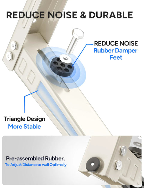Close-up of Built Like A Tank Mini Split Wall Mounting Bracket for Ductless AC, showcasing rubber damper feet and triangle design.