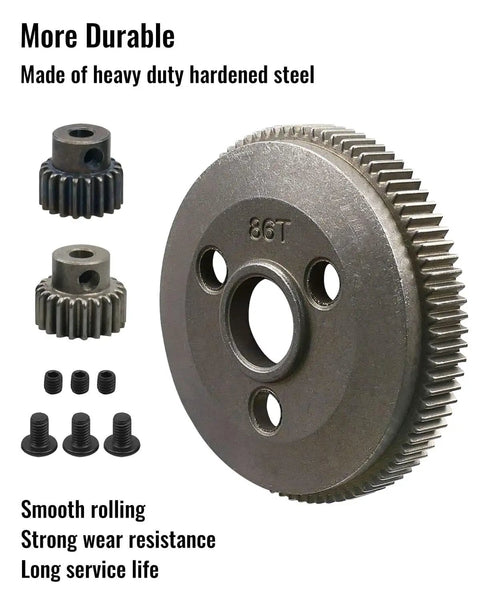 86T 48P Spur Gear Set for 1 By 10 RC Slash 2WD Rustler 2WD Stampede 2WD with 19T and 21T Pinions in hardened steel