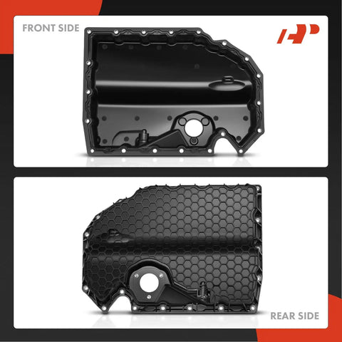 Lower Engine Oil Pan Sump With Drain Plug For Audi A3 S3 TT And Volkswagen Golf GTI Alltrack 2015-2019 front and rear view