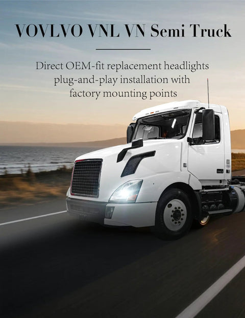 Volvo VNL Headlight Pair Set Black Housing Halogen Lamps For VN Series Trucks 2004 To 2018 Built To Last Rugged Front Lights