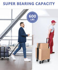 KEDSUM aluminum folding hand truck dolly with 6 wheels, 600 lbs capacity; luggage on left, boxes on right.