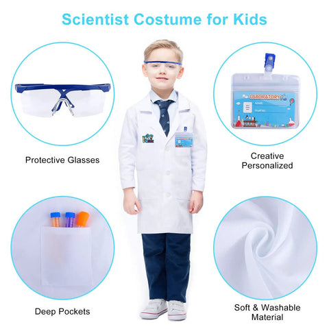 Kids Science Experiment Kit With Lab Coat Dress Up Costume And Role Play Fun, Hands On STEM Activities For Boys And Girls 6 Plus