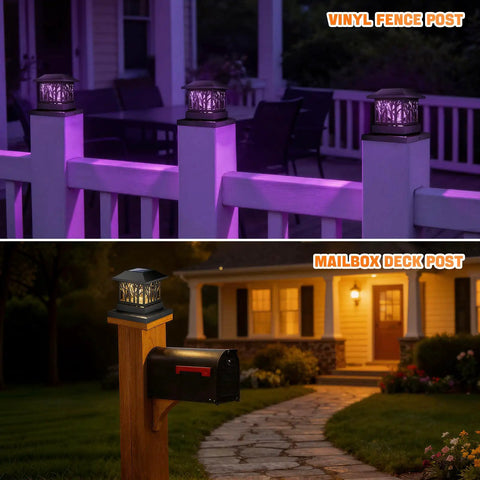 12 Pack Solar Post Cap Lights For 4x4 Or 6x6 Wood Posts on vinyl fence and mailbox deck post, warm white SMD LED glow, auto on at dusk