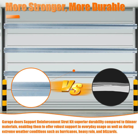 Heavy Duty Garage Door Strut Connector Reinforcement Kit, 2 Pack 2Ft Each, Windproof Upgrade For Coastal Homes shown on garage door