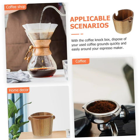Solid Build Wood Semi Automatic Espresso Grounds Knock Box Splash Shield Coffee Waste Bin Catcher used in home barista setup