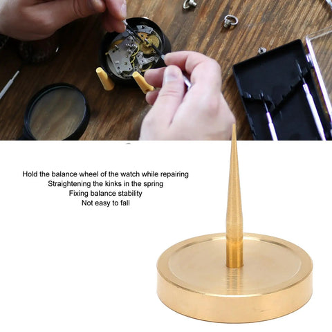 Watch Balance Wheel Bracket Copper Holder For Repairs, portable balance tack repair tool with sturdy spring support shown