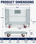 Hella Tough Collapsible Wire Storage Basket With Easy Roll Wheels Massive 3000 Pound Capacity Folding Metal Bin dimensions 40.0in x 32.1in x 34.4in.