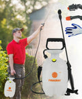 Man using 1 Gallon Pressure Sprayer With Dual Nozzles For Garden And Home Use, Do It All Pump Mister Great For Lawn, Plants, Weeds, Watering, Cleaning And Pet Care, Includes Shoulder Strap And Gloves outdoors