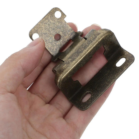 Semi Concealed Self Closing Cabinet Hinges With Autoclosing Mechanism Half Inch Overlay Two Pack Steel Construction in hand