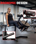 Woman using 2 In 1 Leg Extension And Curl Machine For Home Gym This Adjustable Seated Leg Extension And Lying Leg Curl in a gym setting.