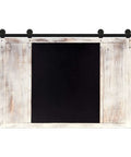 Farmhouse Barn Door Mirror With Rustic Wood Frame 37 By 26 Inches Wall Decor in rustic white finish, front view.