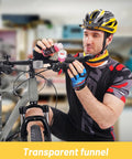 Cyclist using Easy Hydraulic Disc Brake Bleed Kit For MTB Brakes That Works With Shimano Tektro TRP Transparent Funnel