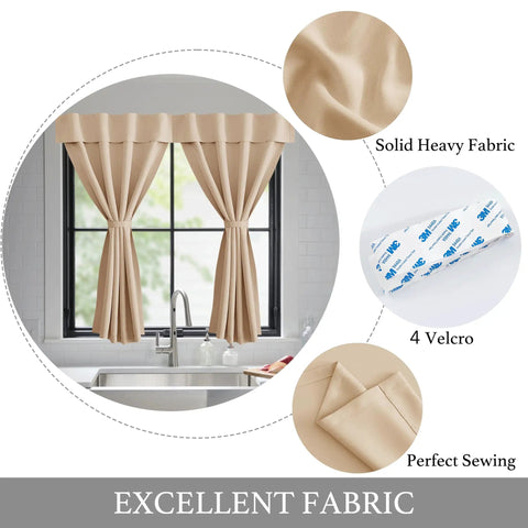 Sidelight Blackout Curtains For Doors Farmhouse Self Stick Window Blinds No Rod Needed Light Blocking Insulating Curtain For Baby Nursery And Kitchen W36 X L72 Inches 1 Piece Biscotti Beige showing fabric and Velcro details