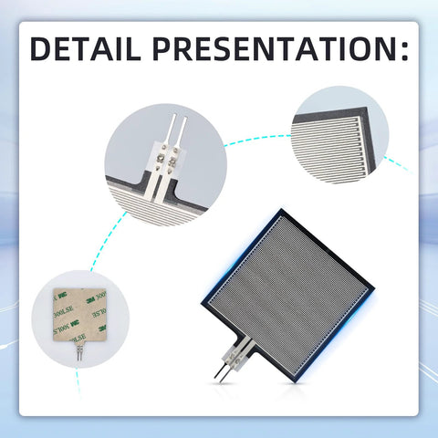 Two Pack Thin Film Pressure Sensor Pads RP S40 ST High Precision FSR406 Force Sensor details with connectors and texture