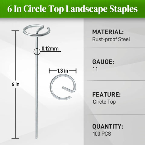 Heavy Duty 6 Inch Galvanized Landscape Stake Set 100 Pcs 11 Gauge Circle Top Garden Staples durable G-shaped pins